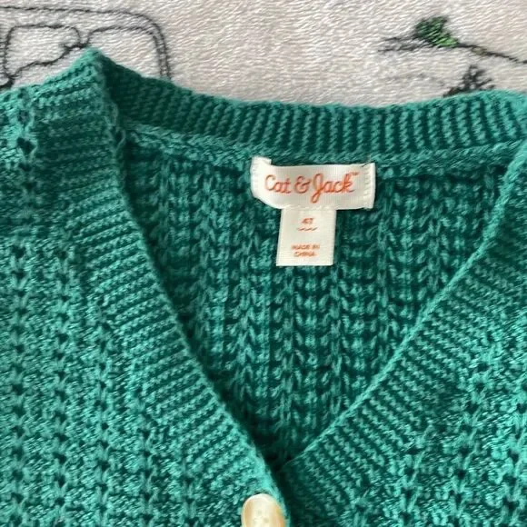 Cat & jack long sleeve green knit cardigan button down v neck sweater size 4T - Picture 5 of 9